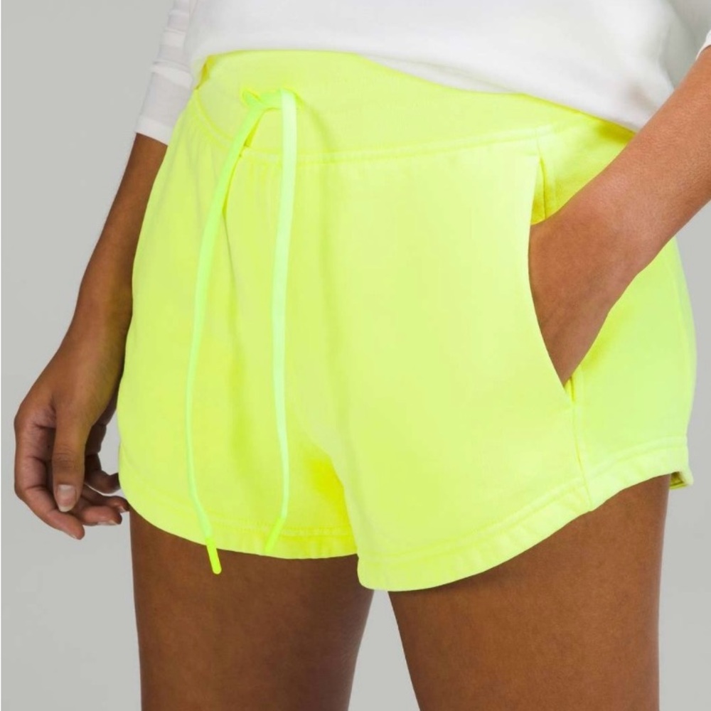 Lululemon Inner Glow High-Rise Short 3" Neon Garment Dye Solid Highlight Yellow